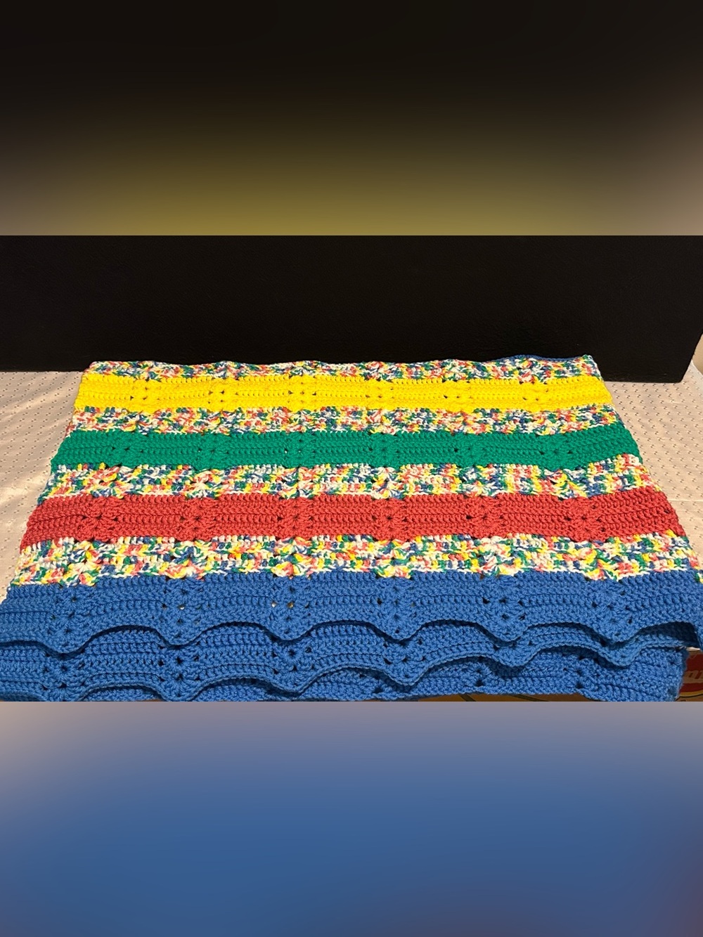 Handmade Crochet Throw Blanket Multicolor Striped Afghan 50x70 Vintage Style